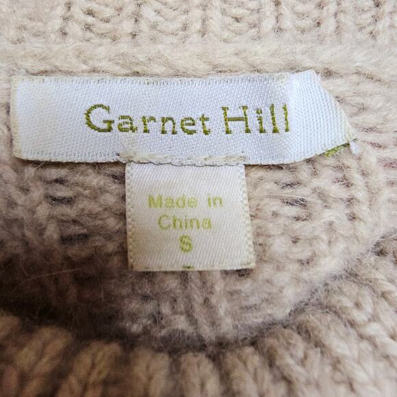 Garnet Hill Sm Ws Oatmeal Tan knit Lambwool Angora Blend turtleneck sweater Warm - Picture 3 of 12